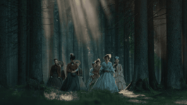 Scene with figures in historical costumes standing in a misty forest, representing work on the sound design for The Empress Season 2.